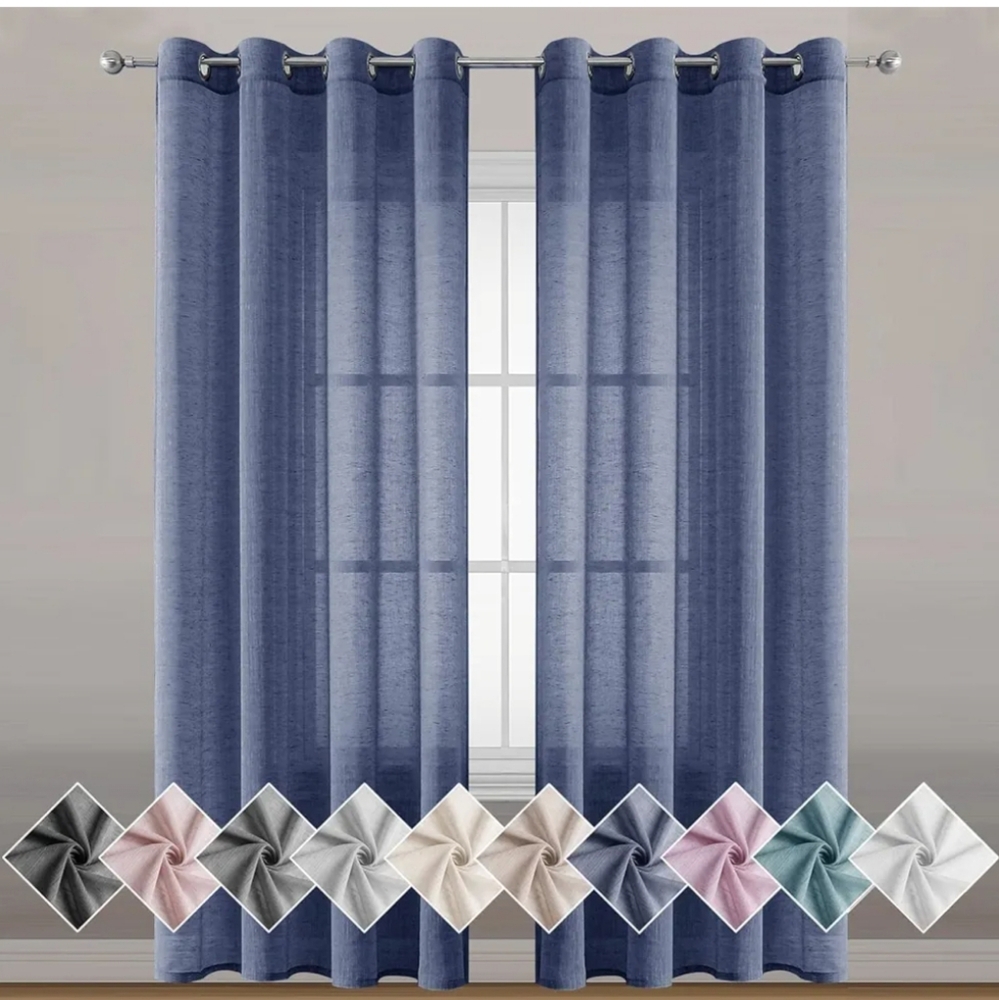 Miss SELETEX Natural Linen Sheer Curtains for Living Room Solid Window Drapes